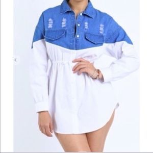Long Sleeve Denim and White Shirt Dress